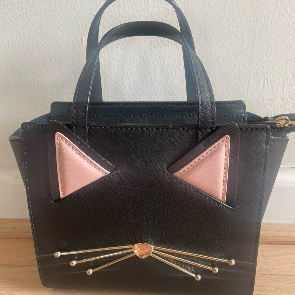 Kate Spade Chic Black and Pink Cat Face Satchel